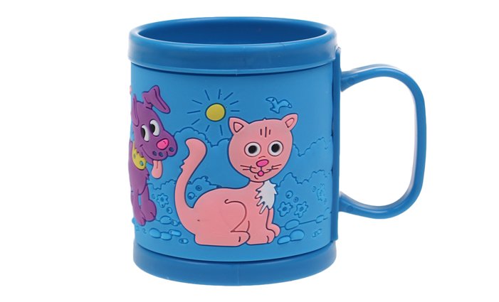 Hrnek dětský plastový (modrý pejsek a kočička)