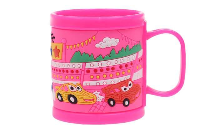 Hrnek dětský plastový (růžový auta)