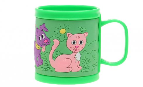 obrázek Hrnek dětský plastový (zelený pejsek a kočička)