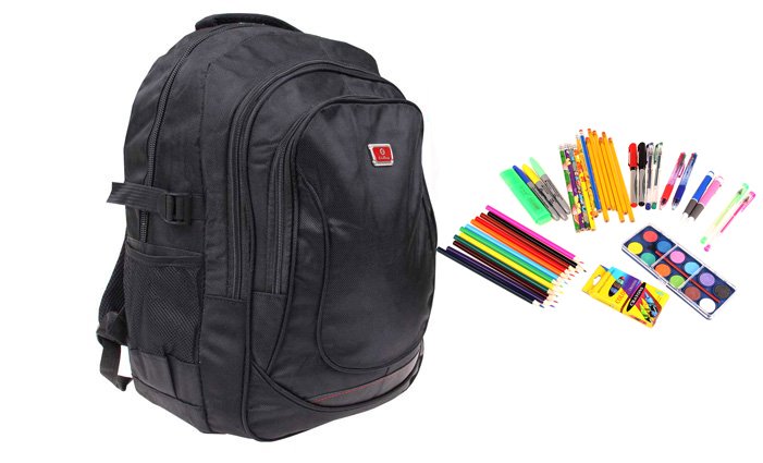Batoh černý s náplní školních potřeb