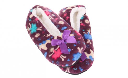 obrázek Domácí nazouvací pantofle s panenkou fialové
