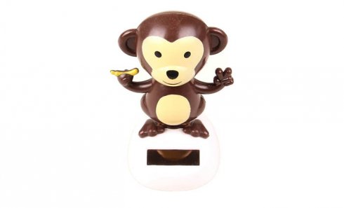 obrázok Solárna tancujúca dekorácia opička s banánom tmavo hnedá