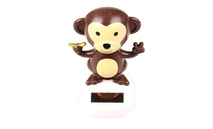 Solární tančící dekorace opička s banánem tmavě hnědá