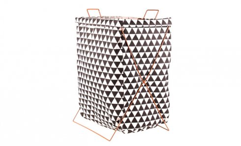 obrázek Plátěný koš na prádlo se stojanem černý s trojúhelníky