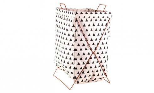 obrázek Plátěný koš na prádlo se stojanem bílý s trojúhelníky