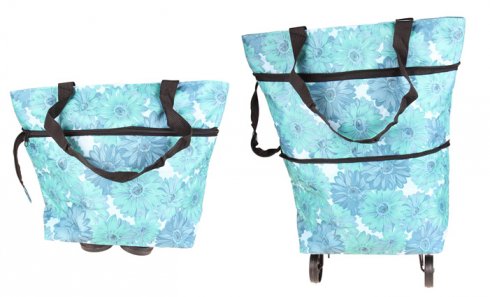 obrázek Nákupní taška s kolečky modrá s květy