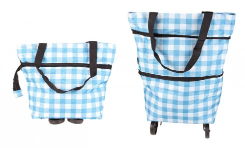 obrázek Nákupní taška s kolečky kostkovaná modrá