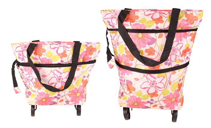 Levně Nákupní taška s kolečky růžové květy