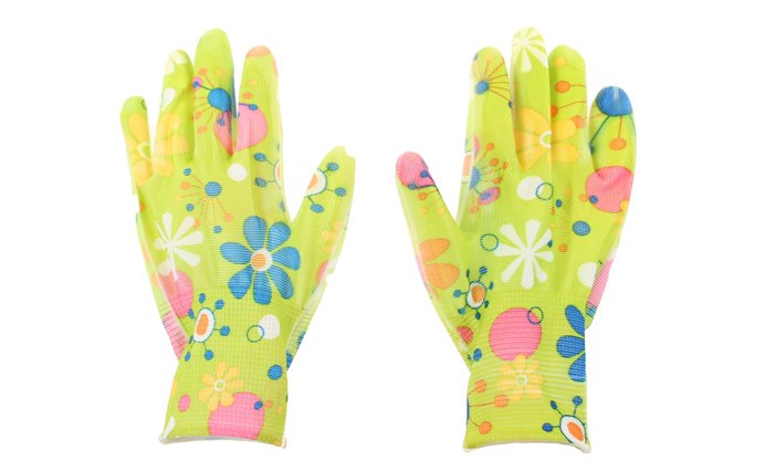 Zahradní rukavice zelené s kytičkami