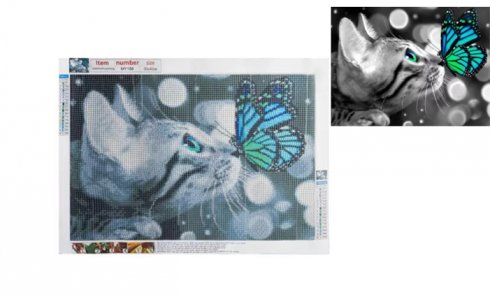 obrázok Diamantový obraz mačka a motýľ