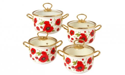 obrázok 8-dielna sada smaltovaných hrncov červený mak