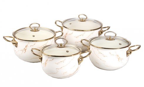 obrázek 8-dílná sada smaltovaných hrnců zlatý mramor