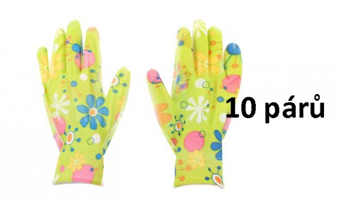 obrázok Záhradné rukavice zelené s kvietkami 10ks