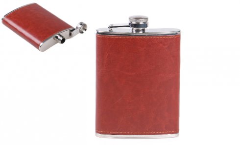 obrázek Nerezová placatka s PVC kůží hnědá