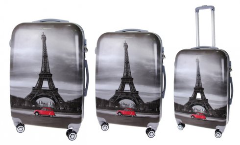 obrázok Sada 3 kufrov škrupinových (Čierné - Eiffelovka)