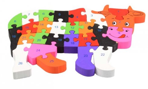 obrázok Vzdělávací drevené puzzle krava