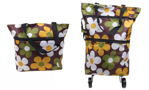 obrázek Nákupní taška s kolečky hnědá s květy